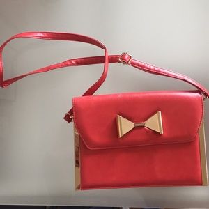 Just Fab red shoulder bag with gold accents